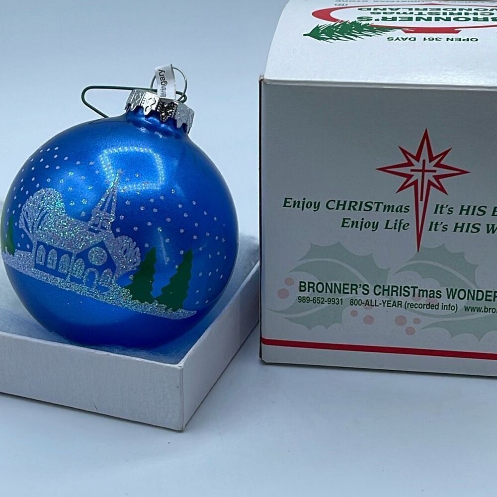 Bronner’s Christmas snowy church made in Hungary ornament.